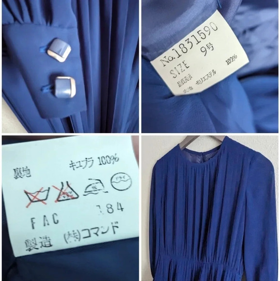 Vintage Pleated Chiffon Dress- Japanese- Robe de Command- Floor length Georgette - Picture 7 of 16